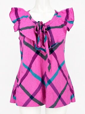 Anthropologie Tulle Los Angeles Ruffle Plaid Blouse Size S